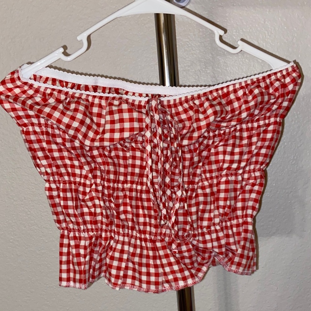 Red Gingham Off-Shoulder Top